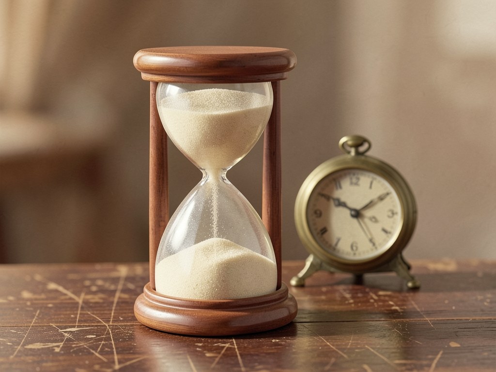 An hourglass with sand running, and nearby a calendar, symbolizing the loan term length.